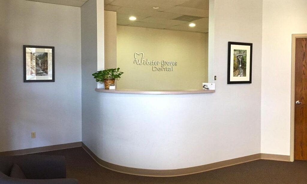 curved front desk reception area inside Webster Groves Dental